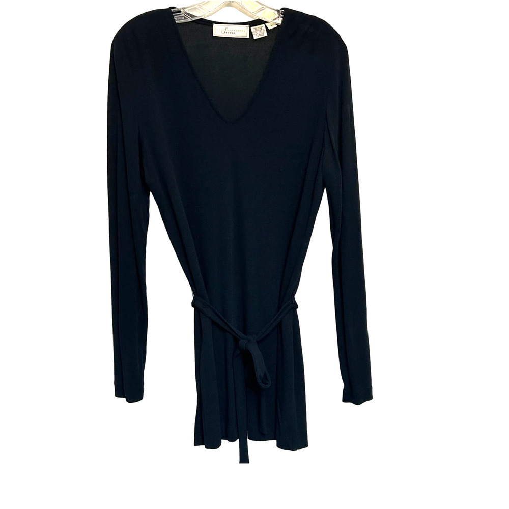 Liz Claiborne Studio Vintage Navy Blue Belted Top Women's Size L‎ NWT